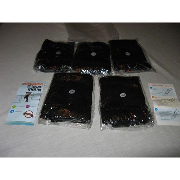 Mens Compression Socks Black Lot Of 5 Pairs Size L/XL NEW Open Toe - Picture 1 of 4